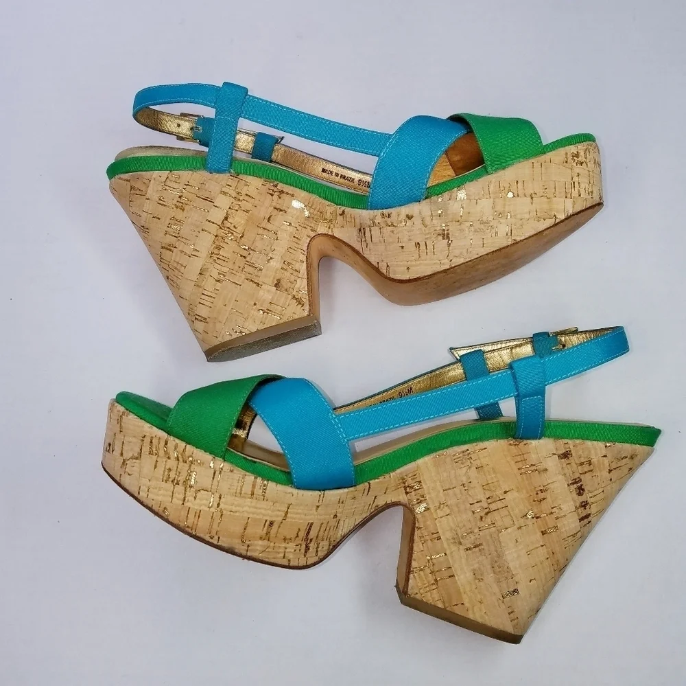 🌸‎ Kate Spade | Suede Multicolor Wedge Sandals 9.5